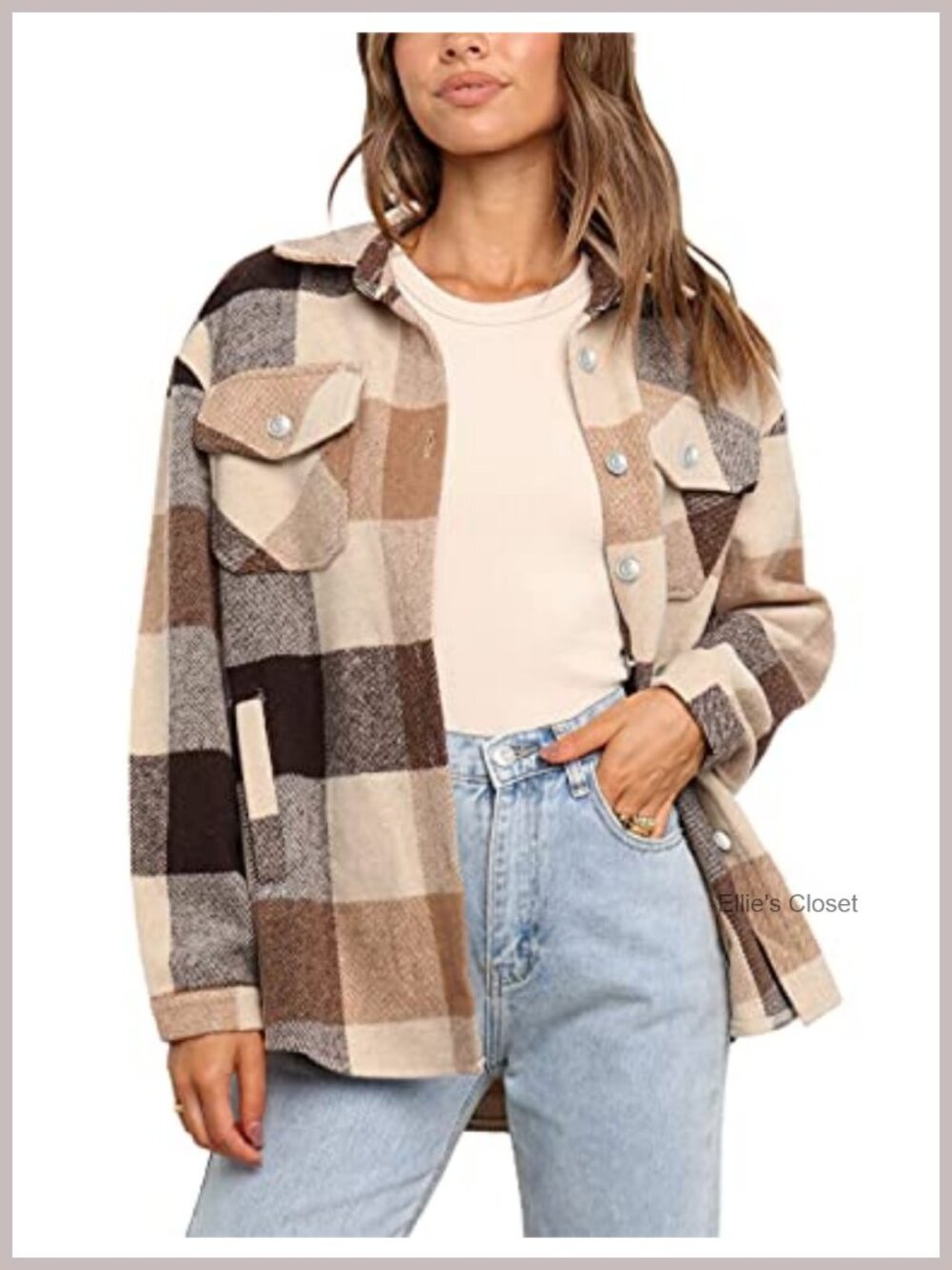 Women's Plaid Shacket Fall Flannel Oversized Button Down Shirt Jacket